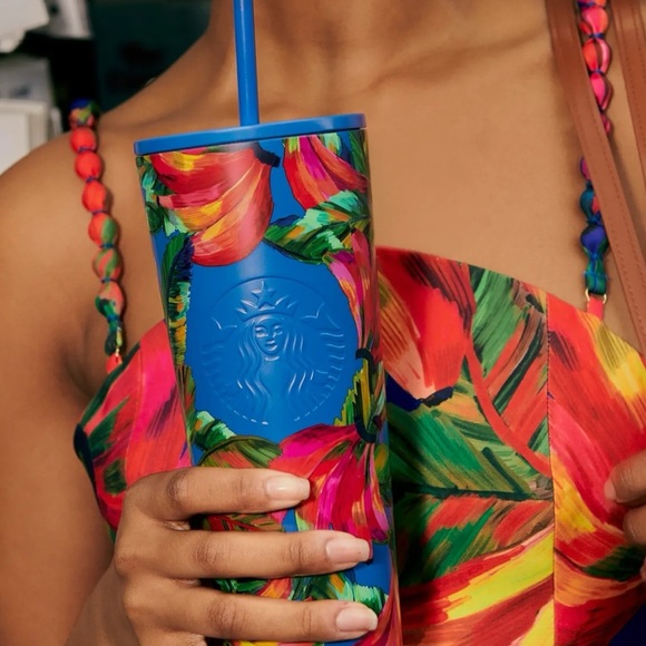 NWT Starbucks Farm Rio Limited Edition Blue Multicolor Banana Print Tumbler. - Picture 11 of 13